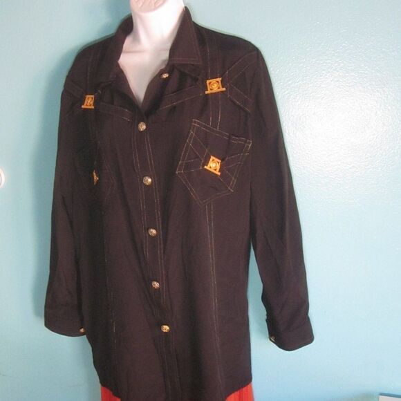 Patricia Forgeal Paris Designer 1980's Women Size L Black Button Up Shirt Jacket - Picture 4 of 15